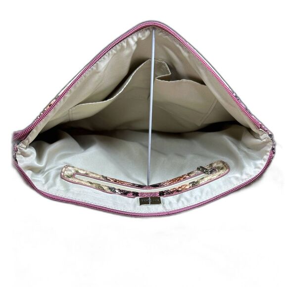 Betty Barclay Faux Snake Skin Crossbody Bag with Wristlet Handle Pink Tan Green - Picture 5 of 13